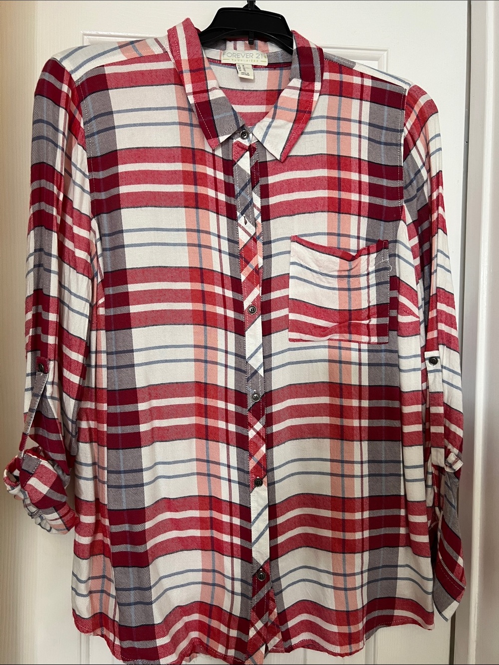 Forever 21 Red, White & Gray Plaid Long-Sleeve Shirt